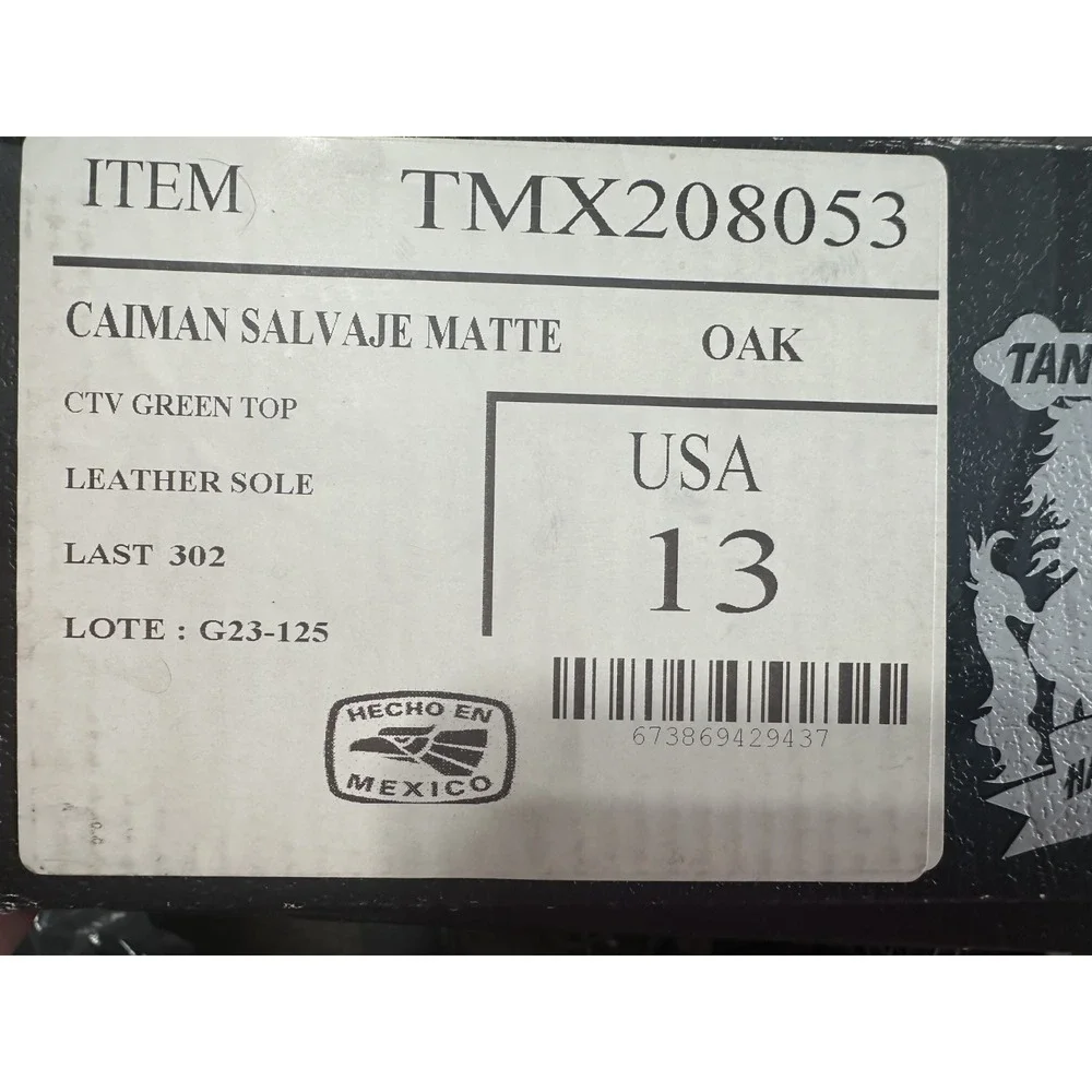 Tanner Mark Men's Exotic Leather Genuine Caiman Oak Boots Size 13 NWB $550